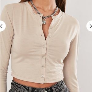 Stone Button Front Long Sleeve Crop Top